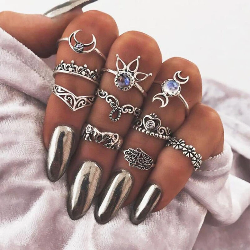 Винтажные кольца на палец с кристаллами, набор для женщин, богемный стиль, луна, геометрический, кольцо на кончик пальца, набор, бохо, вечерние, Anel Anillos Mujer, ювелирное изделие - Цвет основного камня: Style 15