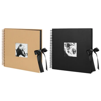 

2 Pcs Scrapbook Photo Album with Photo Opening for Valentines Day Gifts, Wedding Guest Book-Brown & Black