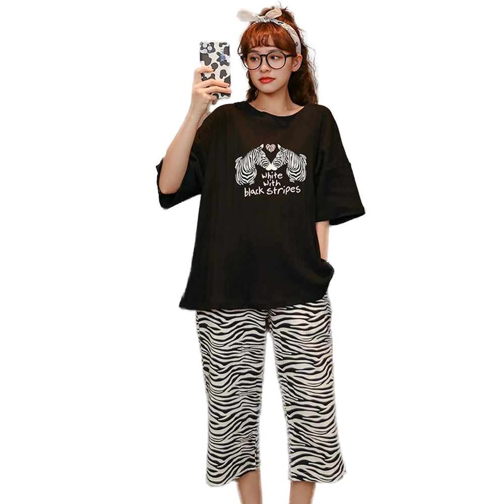 

Summer Knitted Cotton Cartoon Pajamas Set Women's Pajamas Cotton Short Sleeve Women's Pajamas Set Home Lovely Cartoon Casual