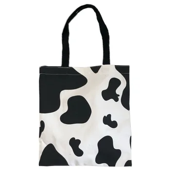 

Japanese Cute Cow Portable Canvas Bag Simple and Versatile Artistic Ins Shoulder Bag Female Chic Student Shopping Bag