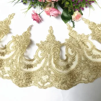 

5meters width 23CM European high-end classic lace gold cording embroidered tulle lace DIY home textile lace accessories edge