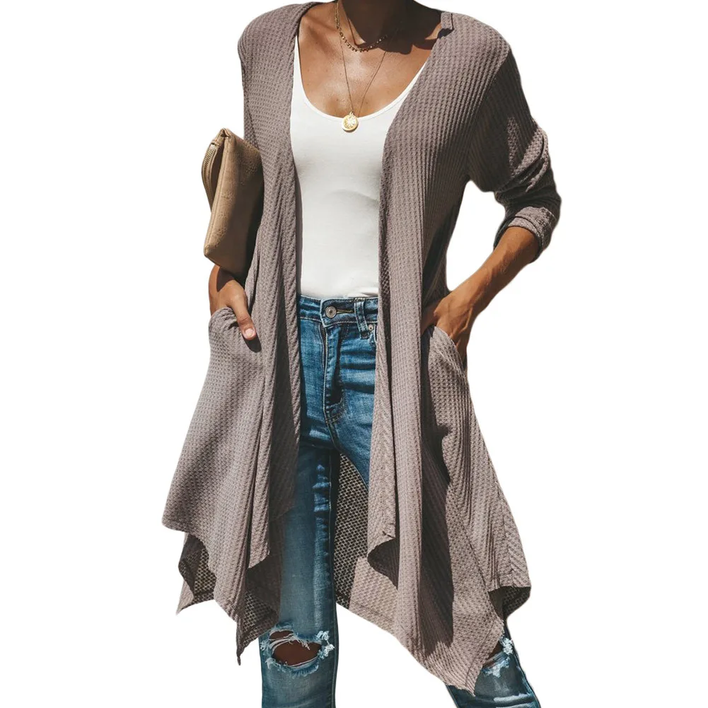  Handkerchief Hem Lightweight Cardigan Mid-long Knitted New Loose Long Sleeve Sweater Jacket for Wom