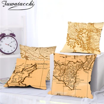 

Fuwatacchi World Map Photo Cushion Cover Retro World Style Map Pillow Cases Home Decorative Pillows Cover for Sofa Car 45*45cm
