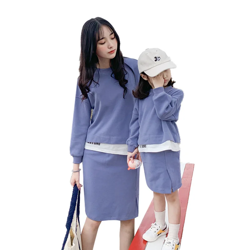 

Mom and Daughter Dress Matching Family Outfits O-neck Matching Family Outfits Family Set Autumn Casual Tops T-shirt+Skirt Set