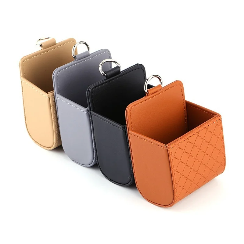 

Drop Ship Fashion Car Seat Back Storage Bag Leather Solid Color Tidy Case Hanging Bags For Mobile Phone Glasses Cards Foods V-Be
