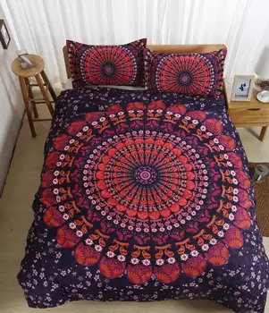 

3D Bohemian style bedding sets black and red background ruler and Indian round compass printing bedding sets