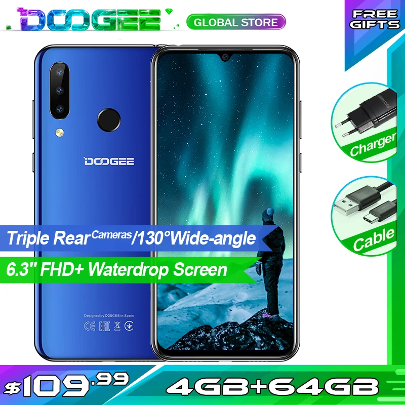 Doogee N20 Mobile Phone 6.3 Waterdrop Screen 16MP Triple Rear Cameras 4350mAh 4GB+64GB