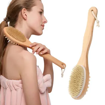 

Bath Brush Natural Bristle Bath Brush Double-sided Massage Brush with Wooden Long Handle Bath Brush To Exfoliate