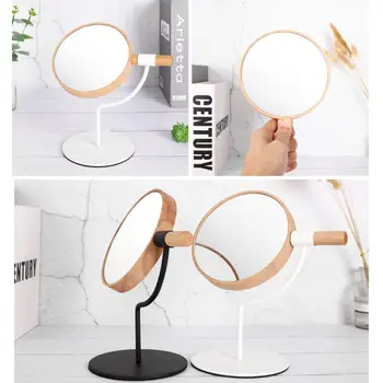 

Desktop Wooden Round Makeup Vanity Mirror Metal Bracket 360 Degree Rotation Magnification Countertop Cosmetic Tool Random Color