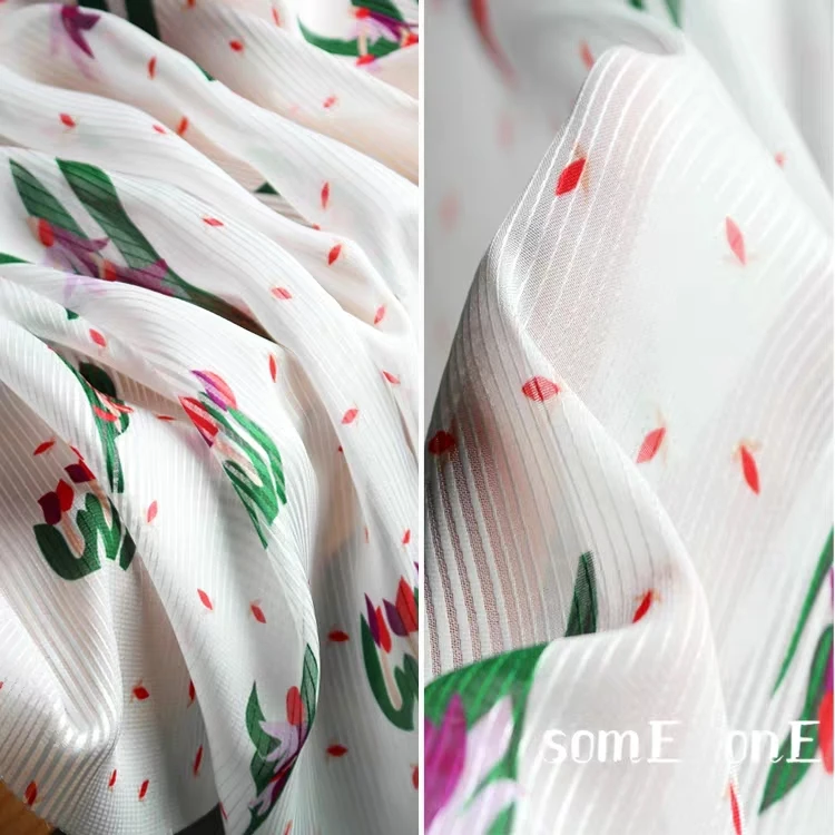

50x147cm New White Chiffon Fabric Grass pattern DIY Patchwork Sew Shirt Doll decor Dress High end Clothes Designer Fabric