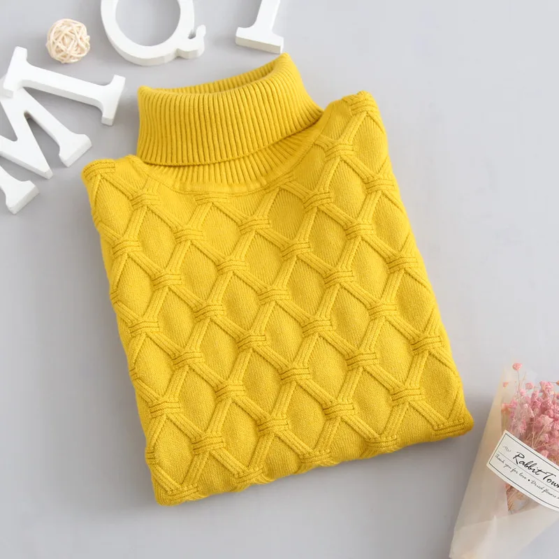 yellow Зима-осень, От 2 до 7 лет, однотонная, зимняя, для мальчиков и девочек, детская, толстая, трикотажная, приталенная, с высоким воротником, рубашки, однотонный, с высоким воротником, пуловер, свитер - Цвет: yellow