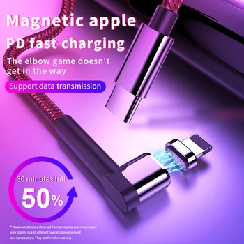 

3A Magnetic USB C Cable for iPhone 30W PD Fast Charging Type C Charger to for iPhone 11 Pro X XS XR 8 Type-C Phone Data Cord