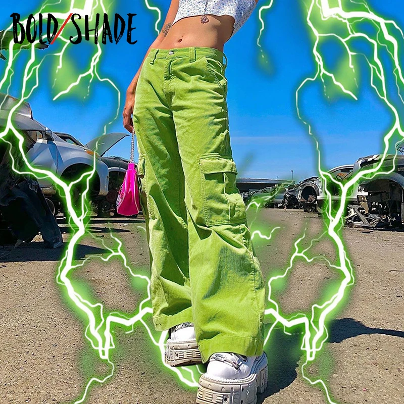Bold Shade Vintage Fashion 90s Streetwear Women Pants Y2K Harajuku High Waist Straight Trousers Autumn Pocket Skater Girl Pants