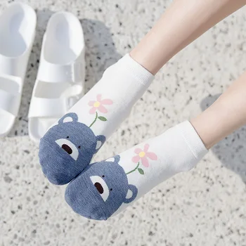 

Spring New Arrivl Women Cotton Socks Cartoon monkey cat Cute Animal Ankle Socks Short Casual Ear Gril Socks