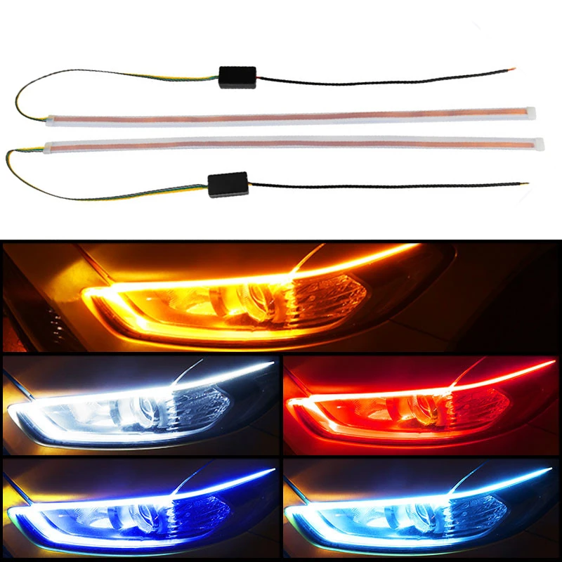 2019 new with steering two-color light guide tear lamp modified daytime driving lamp headlight silicone decorative strip 45 / 60