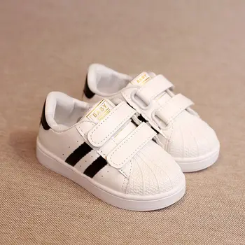

Casual leather sneakers white shoes unisex boys and girls hook loop vulcanized sneakers children spring shoes