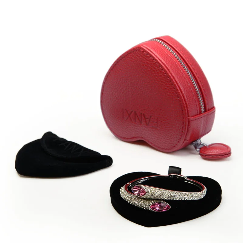 

FANXI PU Leather Jewelry Gift Box with Heart shape Velvet Internal Bracelet Necklace Packaging Storage Jewelry Organizer