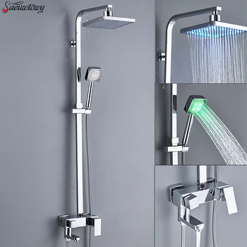

8 "Wall Mounted Chorme Shower Faucet Rotatble Spout Tap Hot And Cold Crane Bathrrom Faucet Shower Head LED Light Bathroom Tap
