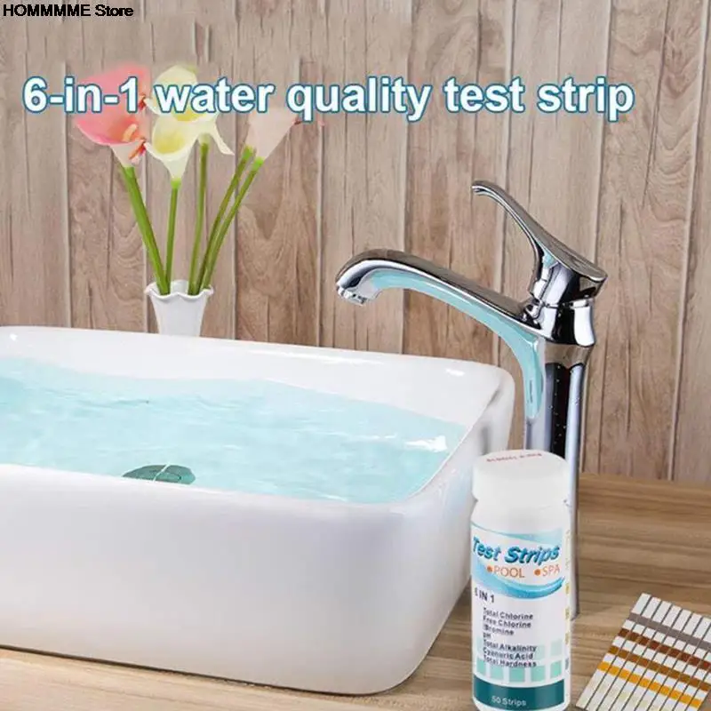 50 Pcs/Bottle 6 In 1 Multipurpose Chlorine PH Test Strips SPA Swimming Pool Water Tester Paper