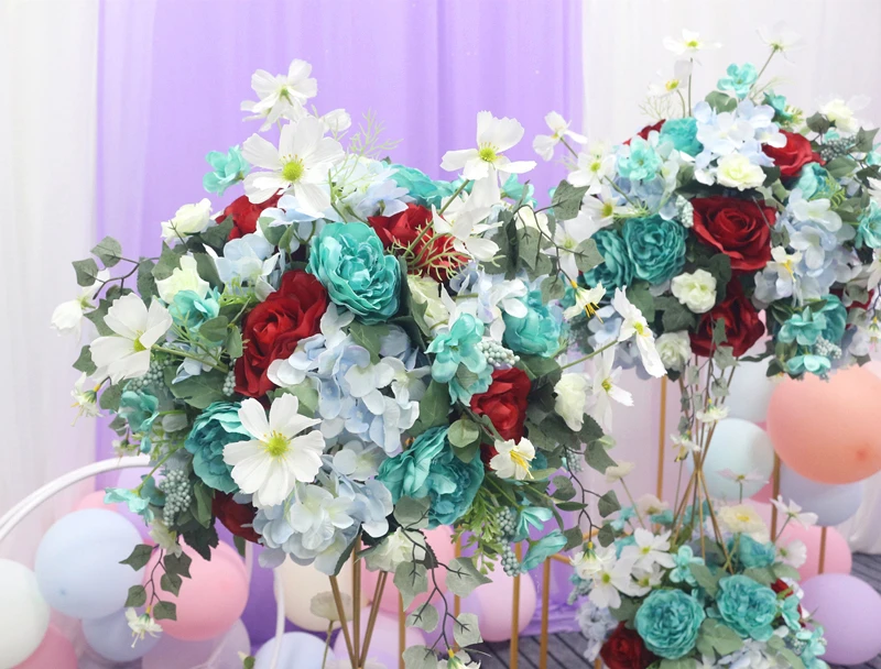 JAROWN Artificial Rose Hydrangea Flower Ball Simulation Plant Wedding Table Centerpiece Decoration Flower Half Ball Add Stand Set Stage Road Lead Props (2)