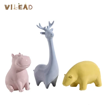 

VILEAD 5 Styles Ceramic Animal Decoration Elephant Hippo Giraffe Polar Bear Nordic Fairy Garden Accessories Decorations For Home