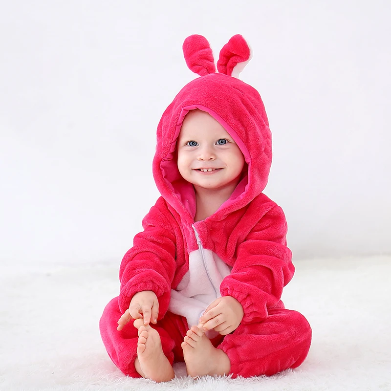 rose rabbit Детские комбинезоны; одежда для маленьких девочек; пижамы кигуруми с рисунками животных; Детский комбинезон для новорожденных; детские комбинезоны для малышей с вышивкой в виде панды; сезон зима - Цвет: rose rabbit