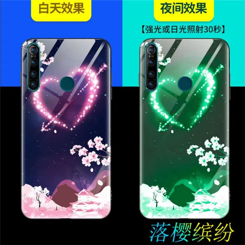 Светящийся закаленный чехол для OPPO Realme Q чехол 6," стекло со свечением задняя крышка для OPPO Realme Q крышка оболочка сотовый силиконовый чехол