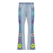 Bell Bottom Pants Women Flower Embroidered Jeans High Waisted Stretchy Bodycon Blue Denim Trousers Flare Jeans Woman 2021 Cloth