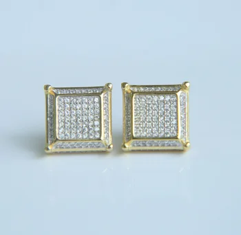 

Mens gold color Iced Out Cube Box Micro Pave silver color Screw Back Earrings