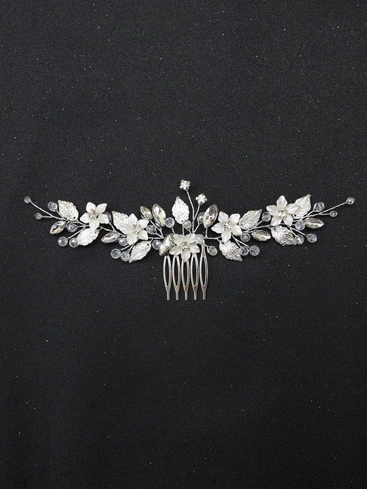 Silver Floral Bride Headdress Leaf Headbands Rhinestone Women Hair Ornaments Wedding Bridal Hair Accessories Vine Comb