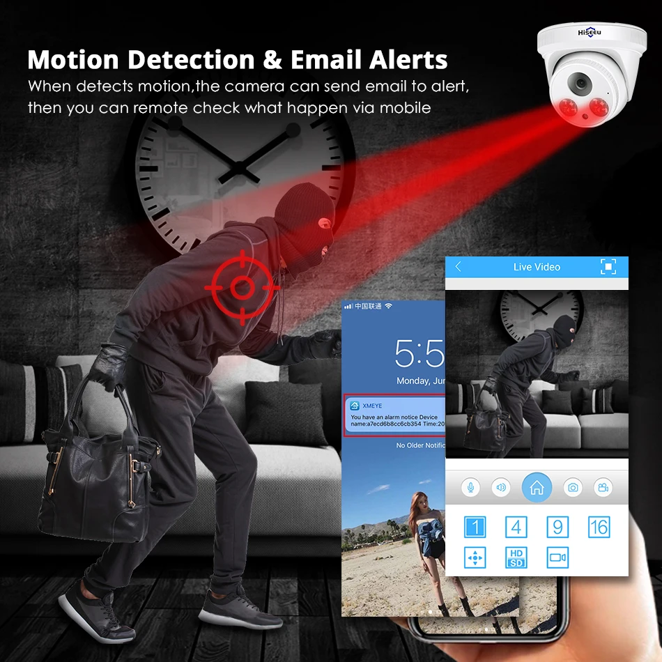 Online Hiseue HD 2MP 5MP POE IP Cámara Audio H.265 1080P Domo seguridad interior vigilancia cámara CCTV Video vigilancia ONVIF