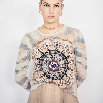 

Runway Sweater For Women 2020 Autumn Snows Embroidery Camouflage Sweater Mujer Loose Casual Khaki Pullover Knitted Jumper B014