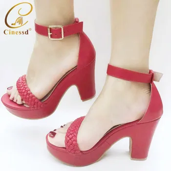 

Red Color New Rhinestone Wedding Shoes Nigerian Women Party Shoes 2020 African Party Shoes New Fashion Shoes