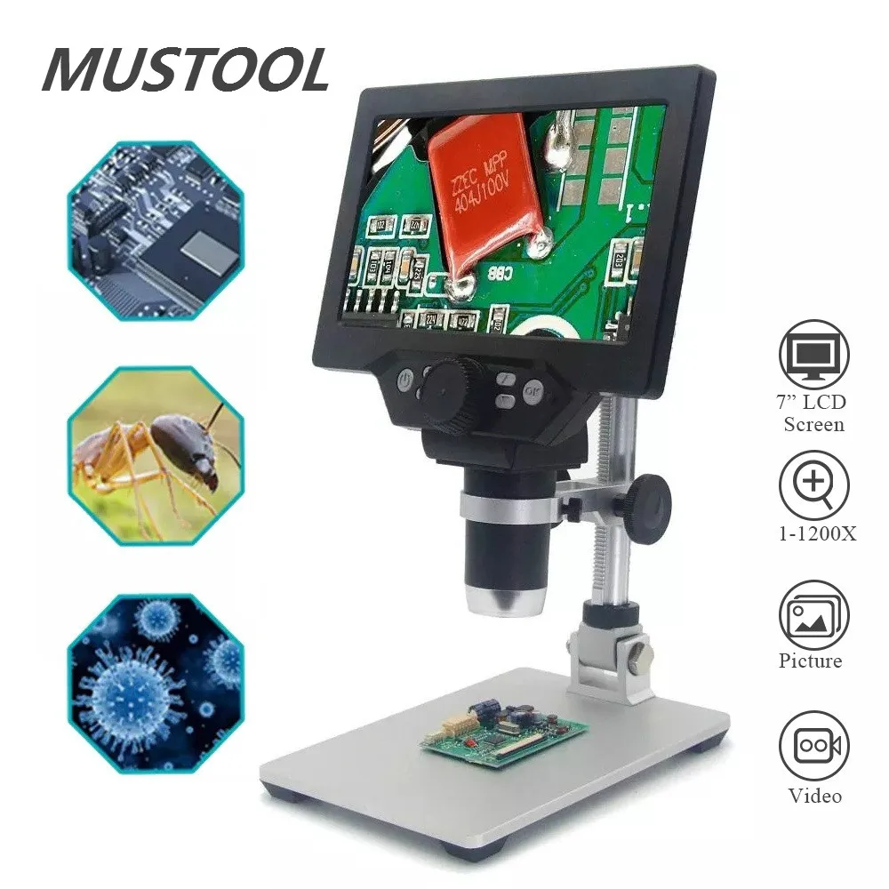 MUSTOOL G1200 12MP 1-1200X Microscopio Digital Microscope for Soldering Electronic Microscope Continuous Amplification Magnifier