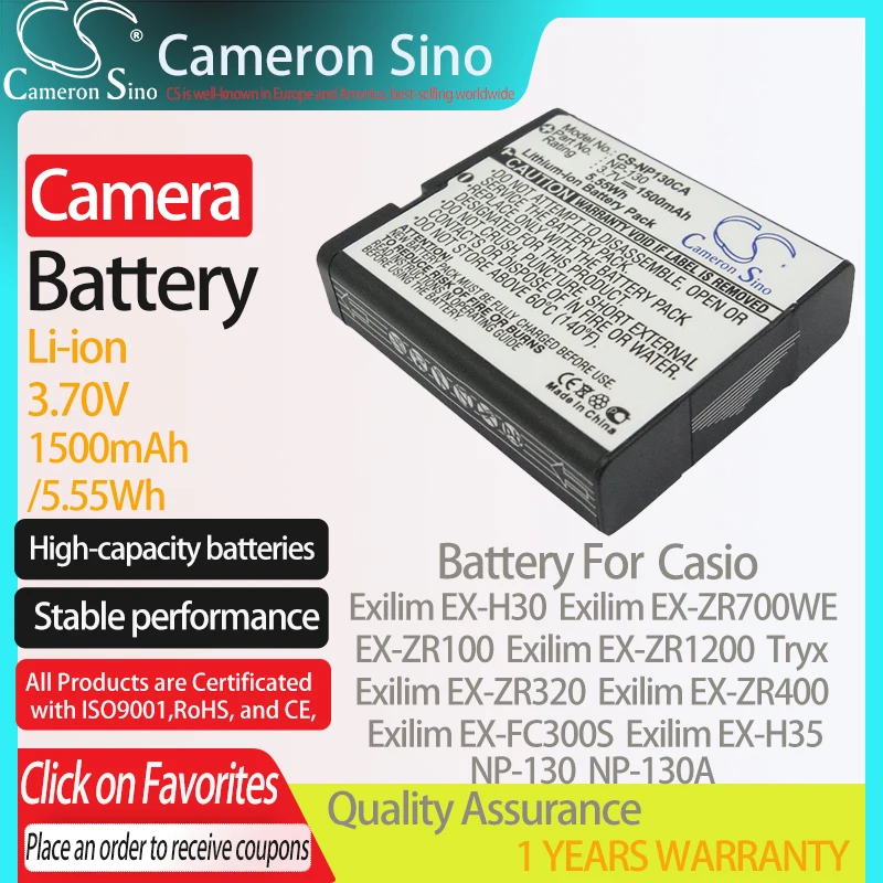 CameronSino Батарея для объектива с оптическими зумом Casio Exilim EX-H30 EX-ZR100 EX-H30BK