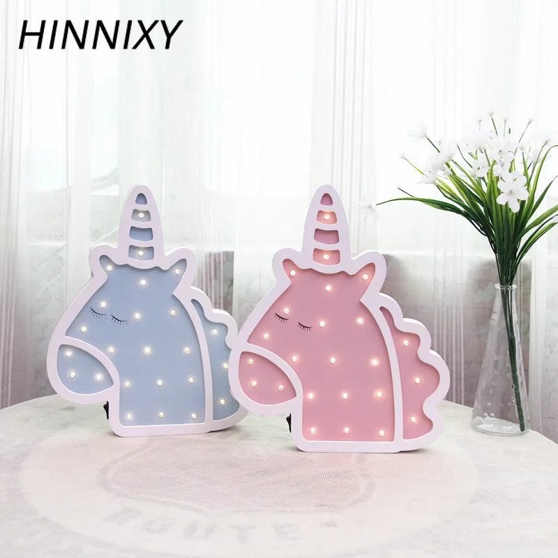 Hinnixy розовый синий цветной Ночной светильник в виде единорога с батареей милых