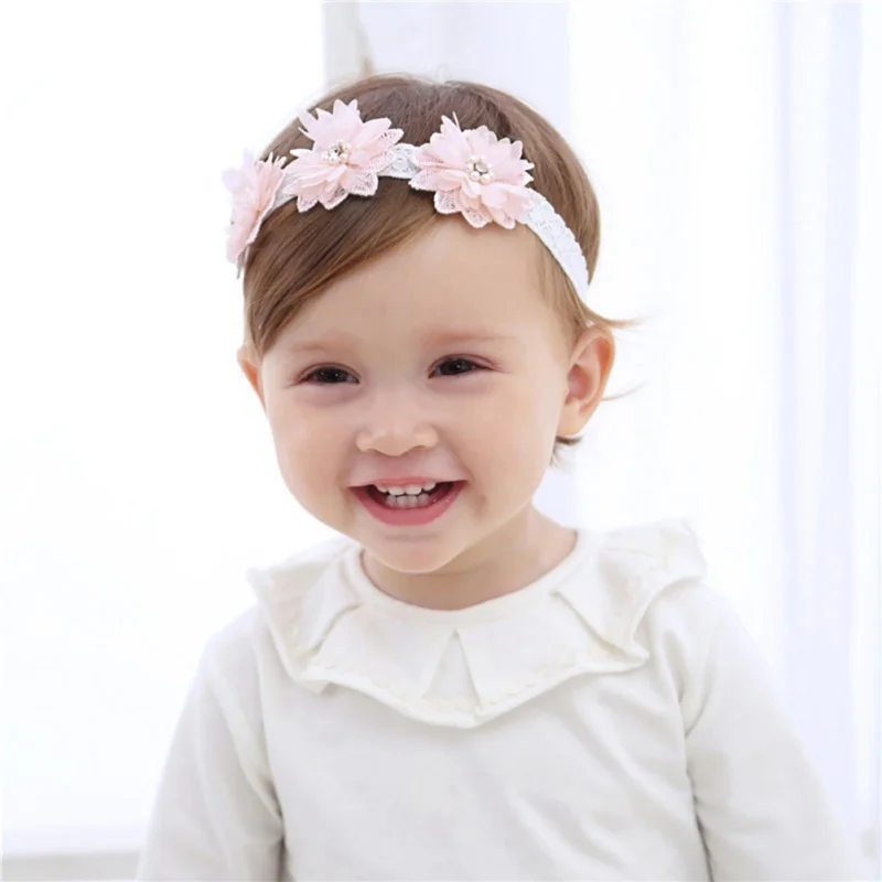 Spring Autumn Infant Baby Girls Shoes Cotton Fabric Sweet Lace Flower Ribbon Pearl Bowknot Princess Shoes+Floral Headband