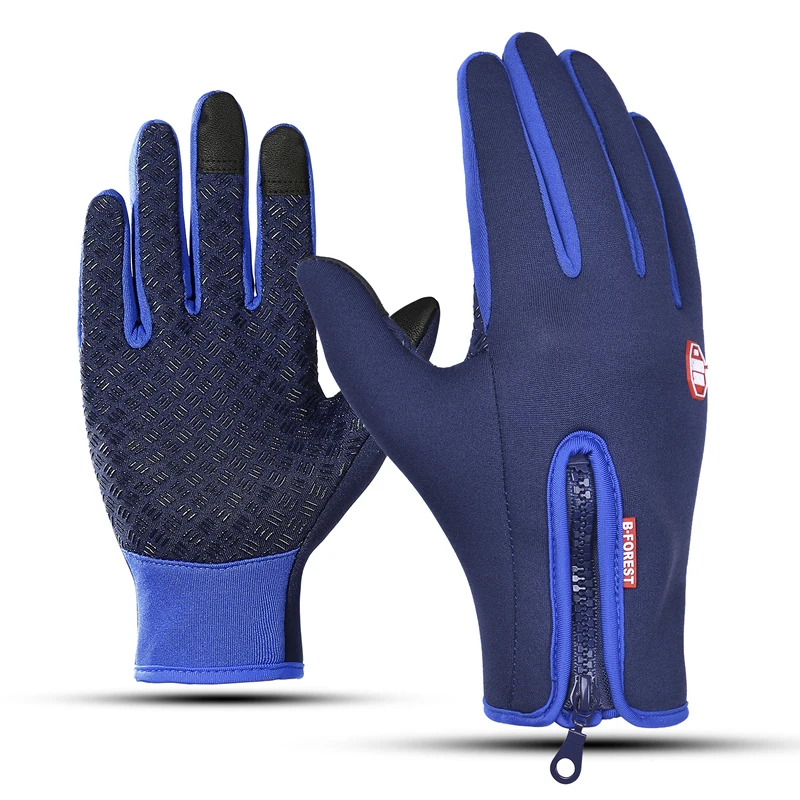 Зимние водонепроницаемые перчатки с сенсорным экраном, противоскользящие перчатки на молнии для мужчин и женщин, для катания на лыжах, теплые пушистые удобные Утепленные Перчатки