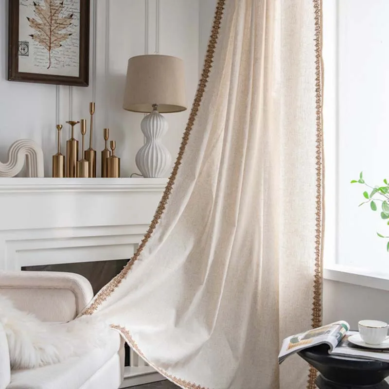 Mcao Boho Curtains For Bedroom Living Room Cotton & Linen Embroidery Window Curtain Semi-Transparent Hemp Edge Flax Drape TJ6120 | Дом и
