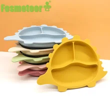 Fosmeteor – bol à ventouse pour bébé, dessin animé, dinosaure, repas divisé, nourrissons, apprentissage, plat d'alimentation, Silicone Non toxique sans BPA