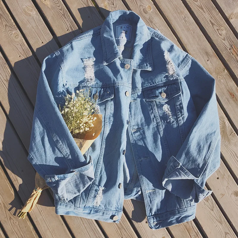 

Zogaa 2019 New Hong Kong Style Spring Autumn Simple Men's Hole Washed Denim Clothes Japanese Loose Casual Fresh Male Jacket