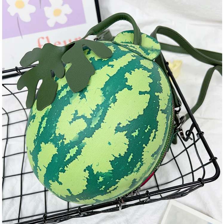 3D Watermelon Shaped Shoulder Bag for Women Cute Purses and Handbags Female  Round Crossbody Bag Green Fruit Design Clutch Bag