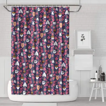 

Flower and Dog Purple Shower Curtain Bath Curtain Liners Polyester Cloth Colorful Pattern Soft Protective Space Bathroom Curtain