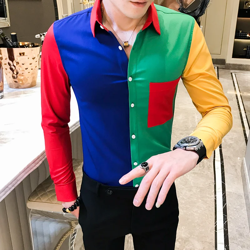 Модная рубашка с принтом в стиле барокко, осень, мужская рубашка в стиле пэчворк с длинными рукавами, Camisa Masculina, мужские тонкие вечерние клубная рубашка