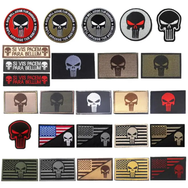 

1PC 3D Embroidery Patch Army Hook and Ring Punisher Tactics Striped Morale Chapter Cloth Skull Battle Badge Armband Icon