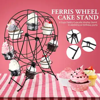 

Party Rotatable Pastry Cupcake Holder 8 Cups Iron Ferris Wheel Cake Stand Home Kitchen Cupcake Stand For Wedding Birthday Decor