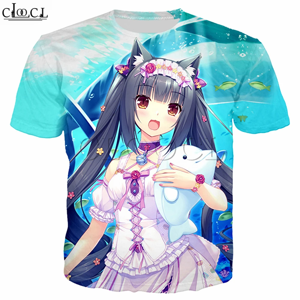 Игра Nekopara футболка для мужчин и женщин 3D принт Аниме Девушки Chocolat ванильный мода короткий рукав толстовка Пара Одежда Топы