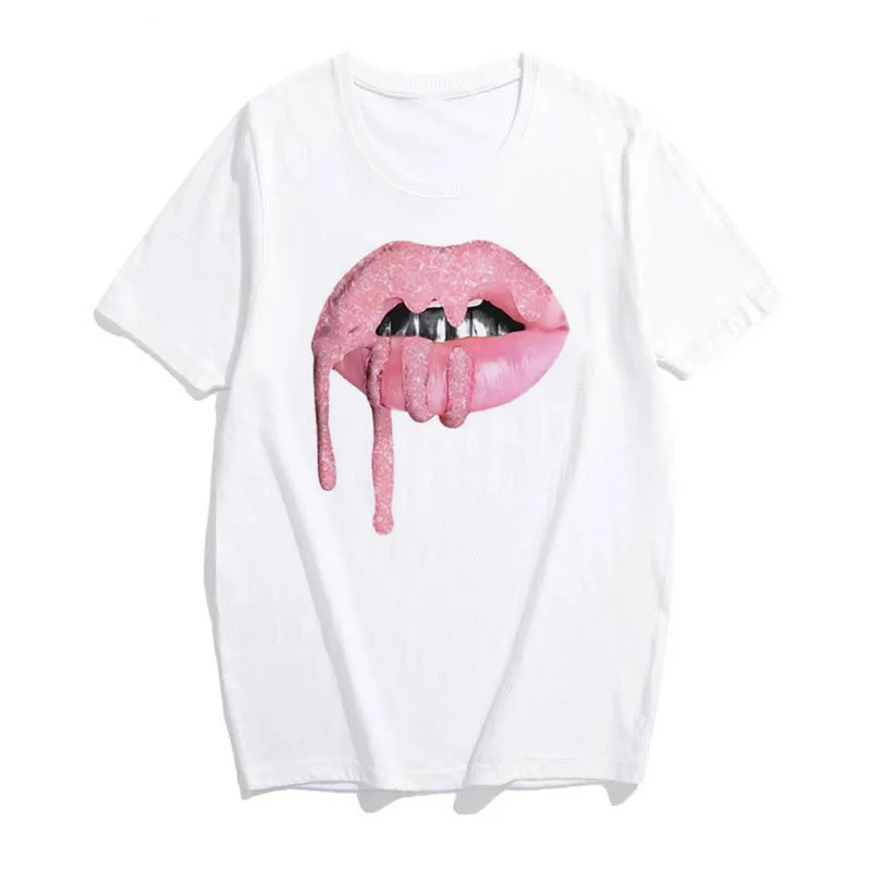 

Vogue Women Summer Top Tees Fashion Lady Red lip T-shirt Holiday Casual T-shirt Tops Gift