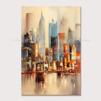 

Arthyx Handpainted Prosperous City Abstract Oil Painting Modern Canvas Wedding Decor Wall Art Picture For Living Room Home Decor