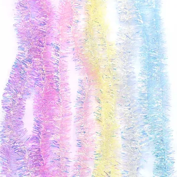 

2 M Foil Rattan Tinsel Streamer Rainbow Color foil Garland Decorated Christmas Tree Ornaments Tops Ribbon New Year Decor